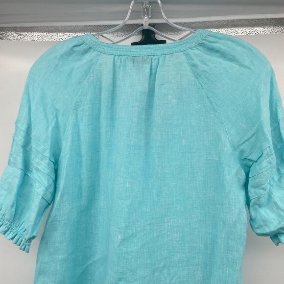 Talbots Womens Short Sleeve Pullover Top Tassels Turquoise Size XS - Picture 6 of 9